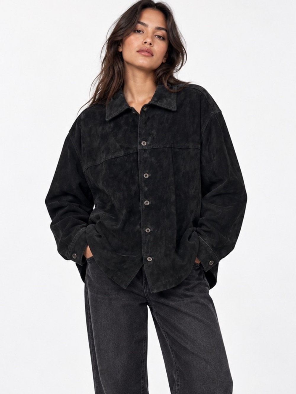 Vintage Y2K Black Suede Oversized Jacket
